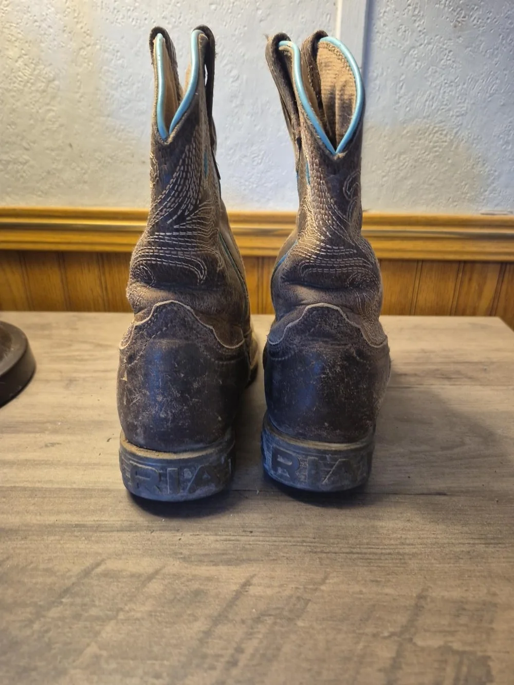 Ariat Brown Leather Kids Cowboy Boots with Turquoise Accents